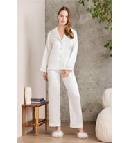 Saten Biyeli Pijama Takımı - 1200 (Ekru)