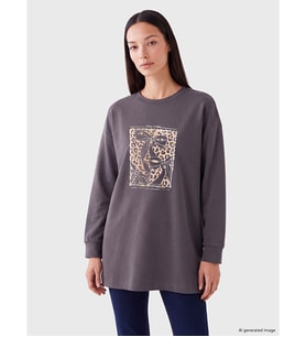 LCW EVERYDAY Gri Soft Touch Oversze Kadın Sweatshirt Tunik