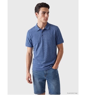 LCWAIKIKI Classic İndigo Polo Yaka Dokulu Erkek Tişört