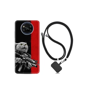 Xiaomi Poco X3 Pro Kılıf Silikon Ipli Boyun Askılı Desenli Çılgın Kedi 1674
