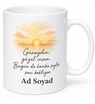 İsme Özel Günaydın Yazılı Baskılı Kupa Bardak Hediye Porselen Mug
