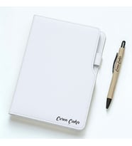 Kişiye Özel Deri Defter Bambu Kalem (Beyaz)