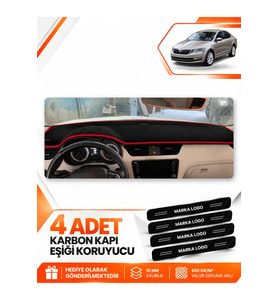 SKODA OCTAVİA (2013-2019) Uyumlu Ön Torpido Koruma Kılıfı Halısı - Siyah Kırmızı