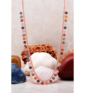 Mix Taşlı Rose Gümüş Choker Kolye 7221