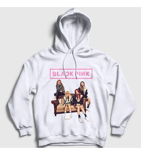 Presmono Unisex Beyaz Band Blackpink Kapüşonlu Sweatshirt 19321tt