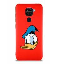 Xiaomi Redmi Note 9 Soft Premier Kapak Donald Duck-B Tasarımlı Silikon Kılıf - Kırmızı (Şeffaf)