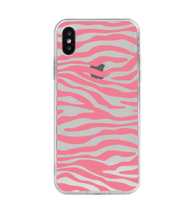 Iphone X / Xs Uyumlu Pembe Zebra Desenli Şeffaf Telefon Kılıfı