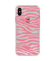 Iphone X / Xs Uyumlu Pembe Zebra Desenli Şeffaf Telefon Kılıfı