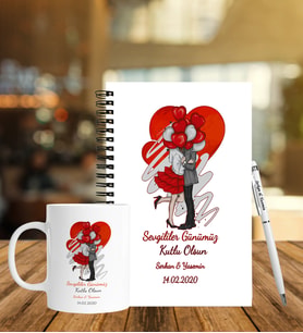Sevgililer Gününe Özel Ahşap Defter Kalem & Kupa Hediye Seti 37