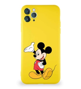 Apple iPhone 11 Pro Max Soft Premier Kapak Mickey Mouse-C Tasarımlı Silikon Kılıf - Sarı (Şeffaf)