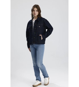 #DenimCeket Koyu Indıgo Denim Rahat Kesim Lou31 Kadın Denim Jean Ceket