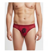 Erkek Bordo Renk Aslan Figürlü Arkası Tül String Külot BB2201