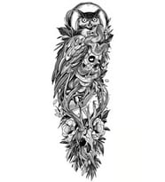 Caş Dekorasyon Geçici Baykuş Ve Kuru Kafa Figürlü Dövme Tattoo