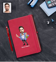 Kişiye Özel Öğretmen Karikatürlü  Kırmızı Defter Kalem Hediye Seti Bay-18