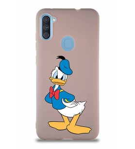 Samsung Galaxy A11 Soft Premier Kapak Donald Duck-D Tasarımlı Silikon Kılıf - Pudra (Şeffaf)