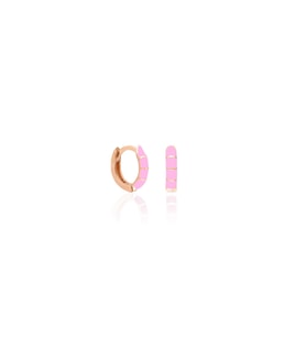 Pembe Neon Mineli Oval Gümüş Küpe-Rose