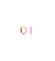 Pembe Neon Mineli Oval Gümüş Küpe-Rose