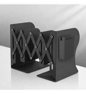 Tutucu, Masaüstü Kitap Desteği ve Raf Düzenleyici Stand, 9-42 cm Genişleyebilir, Mıknatıslı Kalemlik Hediyeli (Siyah)