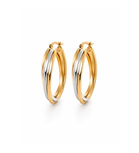 Gold & Silver Renk Oval Burgu Halka Küpe Paslanmaz Çelik Kadın Küpe