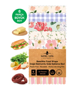 6 Parça Tekrar Kullanılabilen Balmumu Gıda Saklama Bezi Beeswax Food Wraps Mumo (Çok Renkli-Naturel)