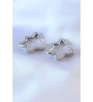 Gümüş Renk Yıldız Model Zirkon Taşlı Pirinç Kadın Küpe - TJ-BKP7528