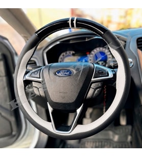 Ford Mondeo Mk5 Dikme Direksiyon Kılıfı Parlak Siyah Beyaz Detaylı Beyaz Çift Yüzük ve Dikiş 2014-2022
