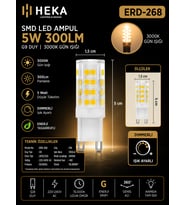 (1 Adet) Heka 5W Günışığı (3000K) G9 Duylu Dim Edilebilir LED Kapsül Ampul