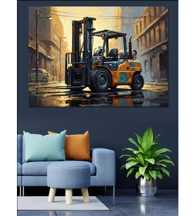 Endüstriyel Forklift İş Makinesi Tablosu Dekoratif Kanvas - Mdf Ahşap Tablo