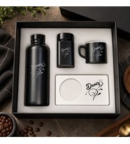 BK Gift Kişiye Özel İsimli Siyah Cam Suluk & Kahve Fincanı & Türk Kahvesi & MDF Bardak Altlığı - Hediye Kutulu Siyah Set-4