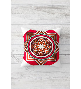 Kırmızı Beyaz Desen Mandala Çift Tarafı Baskılı Gizli Fermuarlı Yastık Kılıfı Kırlent Yastık Kılıfı