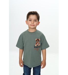 Toontoy Erkek Çocuk Rules Şapkalı Ayı Baskılı Tişört (Yeşil)