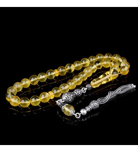 925 Ayar Gümüş Püsküllü Küre Kesim Damla Kehribar Tesbih