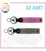 Kül Gri-Pembe, Motorcu Yolculara Özel, İsim Plaka ve 0 Rh (+) Kan Grubu Yazılı, 2'li Anahtarlık Set