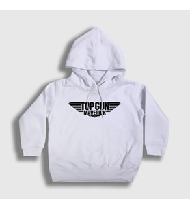 Presmono Unisex Çocuk Beyaz Logo Maverick Tom Cruise Pilot Film Top Gun Kapüşonlu Sweatshirt 459620tt (Beyaz)