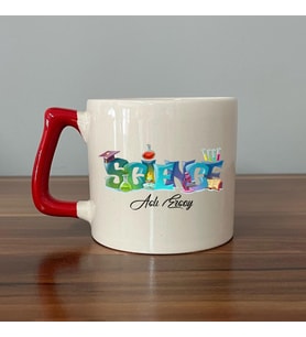 Kişiye Özel Science Baskılı Öğretmenler Günü Kırmızı Kulplu D Kupa (Beyaz)