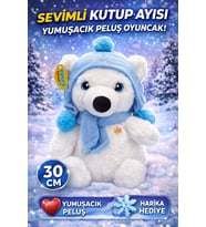 Şapkalı ve Atkılı Peluş Kutup Ayısı 30 cm Yumuşacık Dolgulu Sevimli Oyuncak