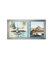 Tuğra Kız Kulesi ve İstanbul Boğaz Vapuru Motifli Kanvas Tablo 50 x 70 cm Silver Çerçeve