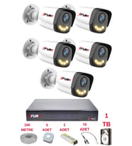 FURY 5 Kameralı 4 Warm Led Gece Renkli Görüş-Cepten İzle-Su Geçirmez Güvenlik Kamerası Seti 1TB