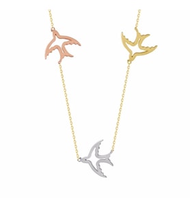 Kırlangıç Altın Kolye 14K Tricolor Gold
