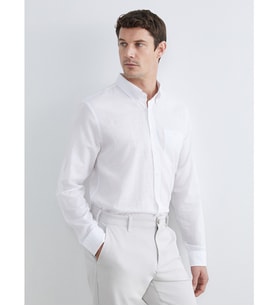 LCWAIKIKI Classic Beyaz Regular Fit Keten Karışımlı Erkek Basic Gömlek