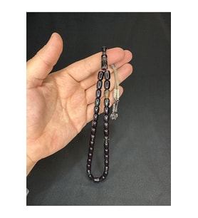 ATEŞ KEHRİBAR TESBİH YEŞİL-SİYAH RENKLİ KAPSÜL KESİM 11,5MMX7,5MM