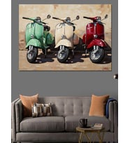 Üç Farklı Renkte Nostaljik Scooter Dekoratif Kanvas - Mdf Ahşap Tablo