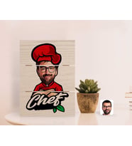 BK Gift Kişiye Özel Erkek Chef Karikatürlü Otantik Masaüstü Ahşap Palet Çerçeve-10 (Beyaz)