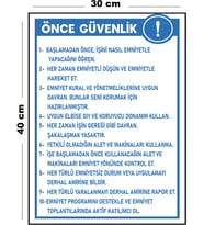 Metal Önce Güvenlik 30 cm x 40 cm A3 Büyüklüğünde Uyarı Levhası Yönlendirme Tabelası