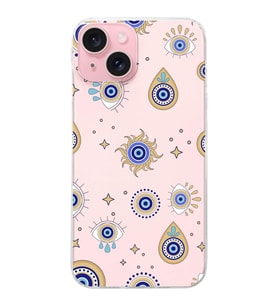 PrintiFy Apple  iPhone 15 ile Uyumlu 1mm Slim Fit Nazar Boncuğu 5 Baskılı Şeffaf  Kılıf