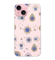 PrintiFy Apple  iPhone 15 ile Uyumlu 1mm Slim Fit Nazar Boncuğu 5 Baskılı Şeffaf  Kılıf