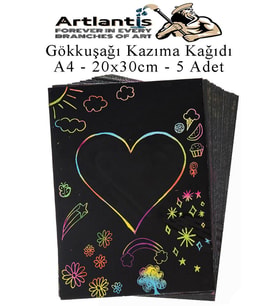 Sihirli Gökkuşağı Kazıma Kağıdı A4 5 Yaprak 1 Paket 20x30 cm Siyah Sihirli Kağıt Rainbow Paper