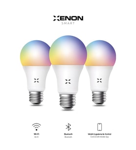 Xenon Smart Akıllı Led Ampul, Sesli Kontrol, Wi-Fi+Bluetooth  Kontrol(3 adet) (RGB)