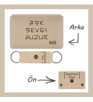 Pudra Renk, Aşk Sevgi Huzur Yazılı İsme Özel, Cüzdan Ve Anahtarlık Set, Herkese Uygun Hediyelik Set
