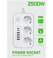 akım Korumalı Priz Ve Masaüstü Şarj İstasyonu Kablosuz 3 Priz ,4 Usb, 2 Type-c Girişli 2 Metre